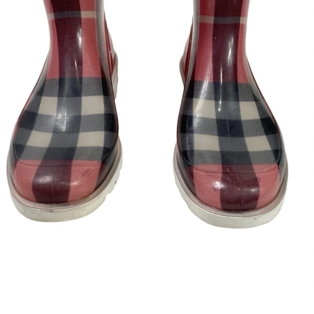BURBERRY Check Rain Boots Red